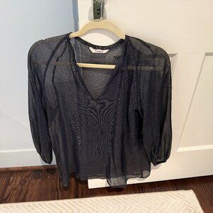 Tucker sheer navy and gold blouse